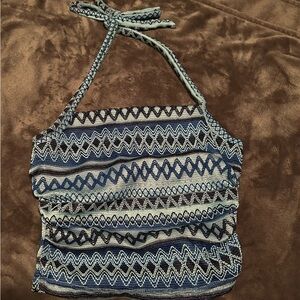 SHEIN Blue Ruched Halter Top